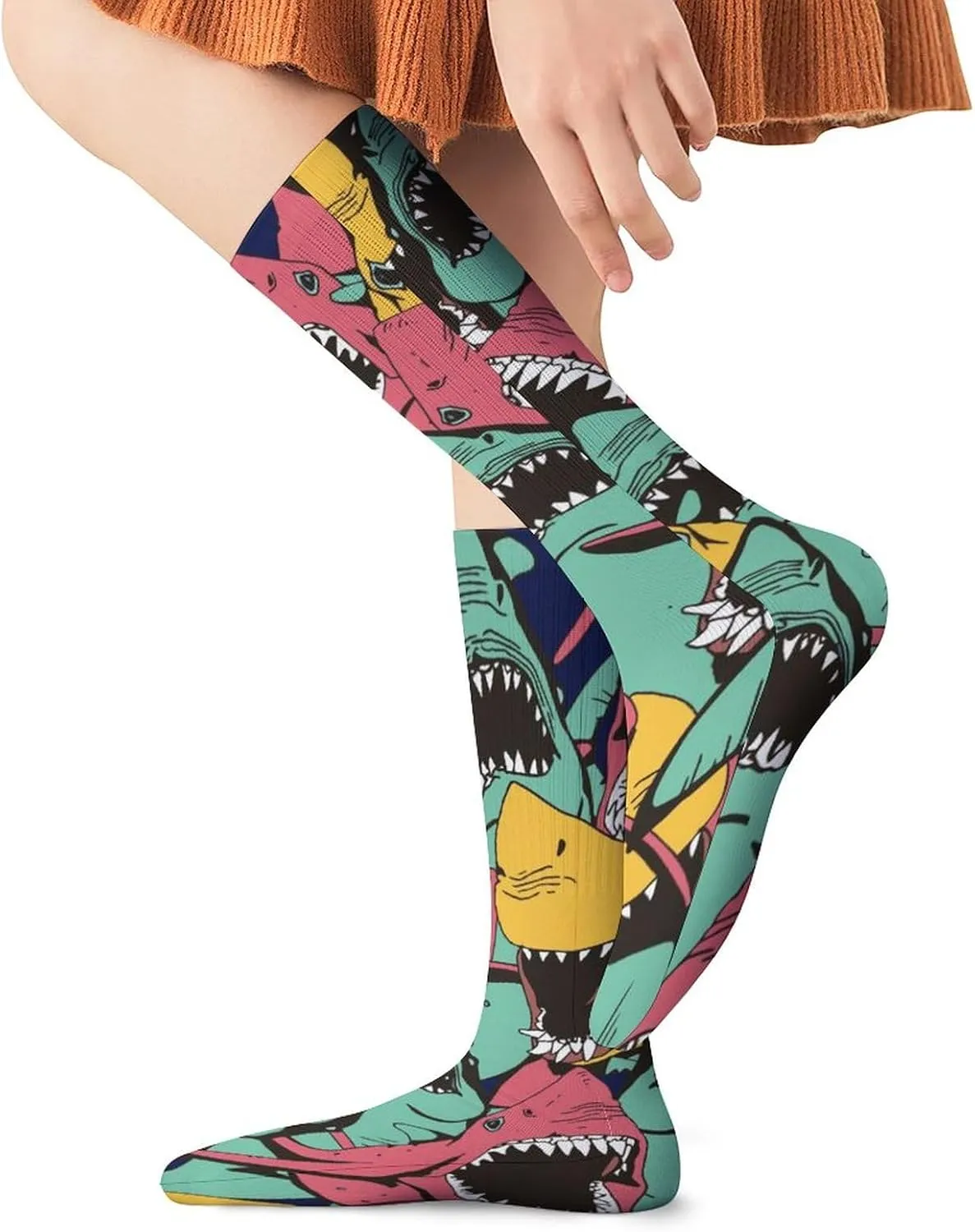 Funny Socks For Women Men Novelty Crew Casual Socks Fun Gifts For Women Friends-Abstract Blue Squares