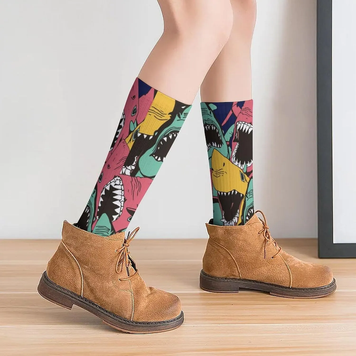 Funny Socks For Women Men Novelty Crew Casual Socks Fun Gifts For Women Friends-Abstract Blue Squares