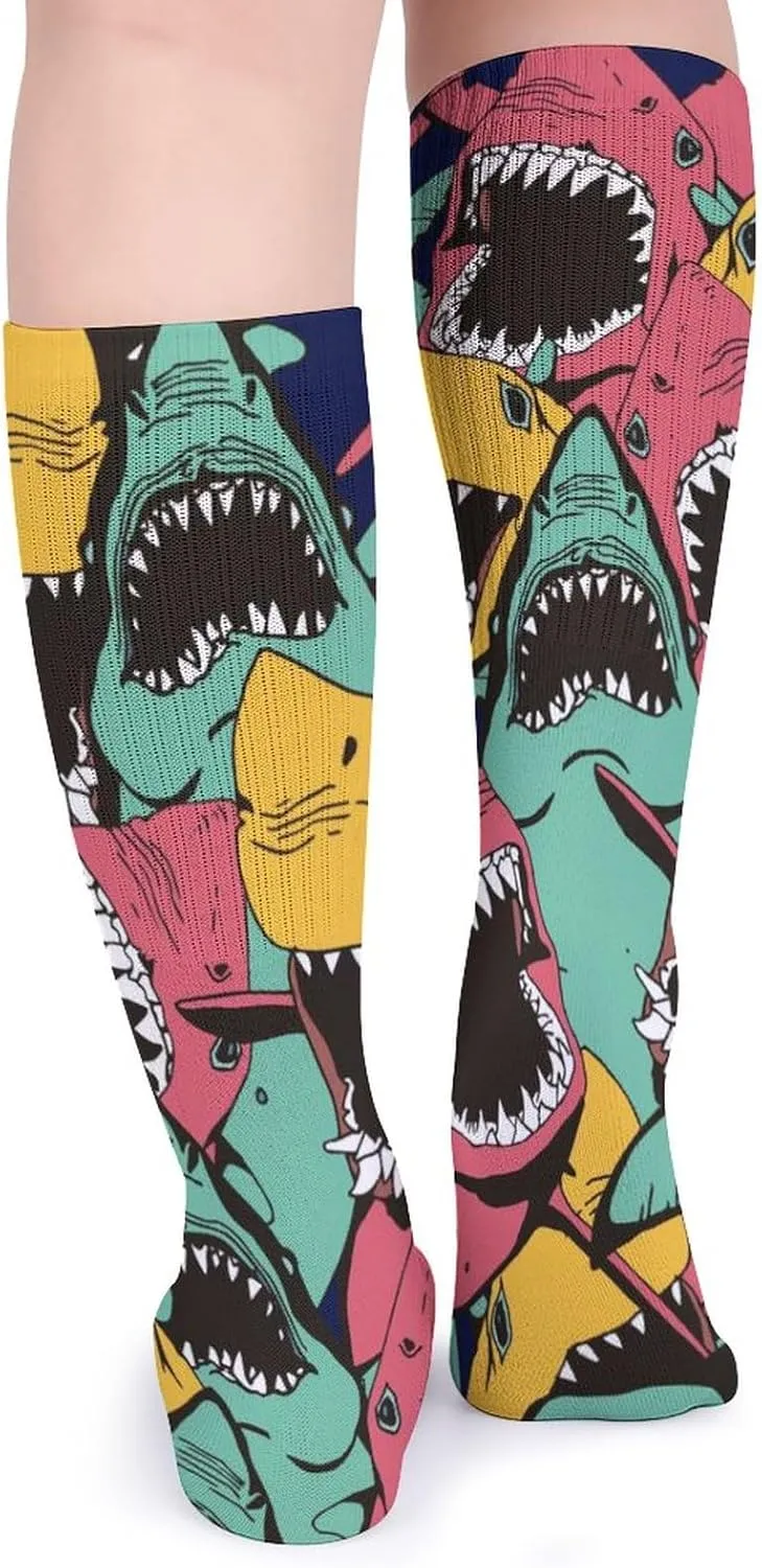 Funny Socks For Women Men Novelty Crew Casual Socks Fun Gifts For Women Friends-Abstract Blue Squares