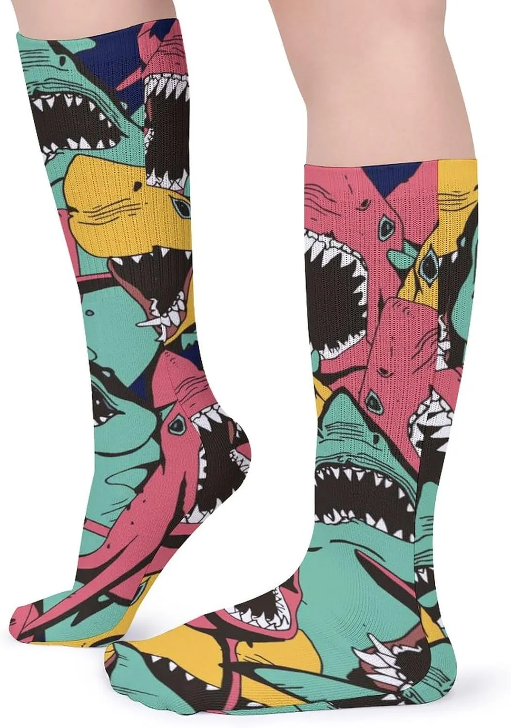 Funny Socks For Women Men Novelty Crew Casual Socks Fun Gifts For Women Friends-Abstract Blue Squares