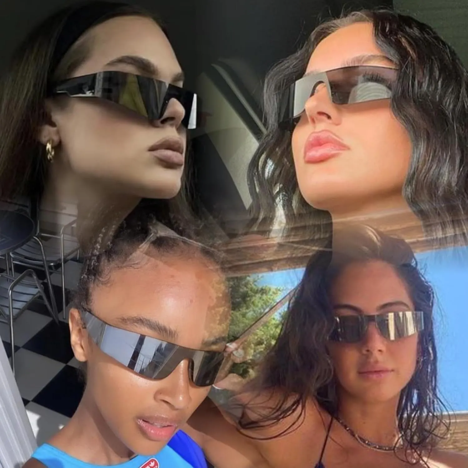 Futuristic Wrap Around Fashion Sunglasses Y2K Silver Trendy Rimless Glasses Cyberpunk Eyewear Women Men Rave Party