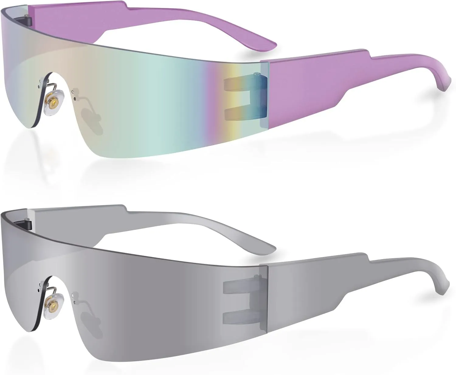 Futuristic Wrap Around Fashion Sunglasses Y2K Silver Trendy Rimless Glasses Cyberpunk Eyewear Women Men Rave Party