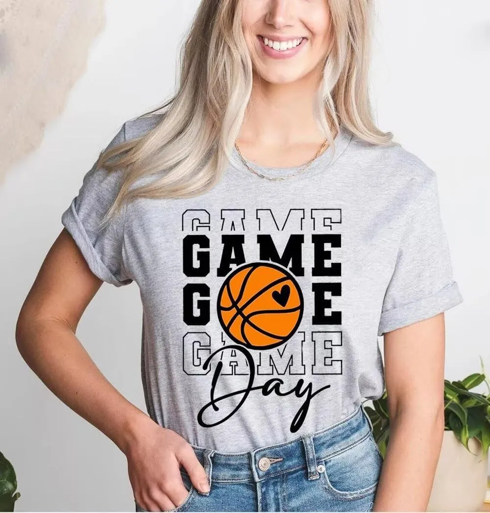 Game Day Basketball Tshirt Woman Sunday Funday Shirts Vintage Basketball Shirt Funny Basketball Graphic Tee Tops