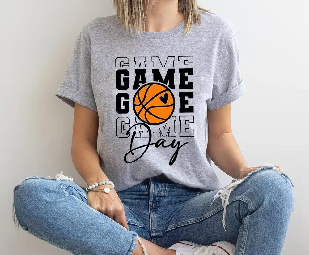 Game Day Basketball Tshirt Woman Sunday Funday Shirts Vintage Basketball Shirt Funny Basketball Graphic Tee Tops