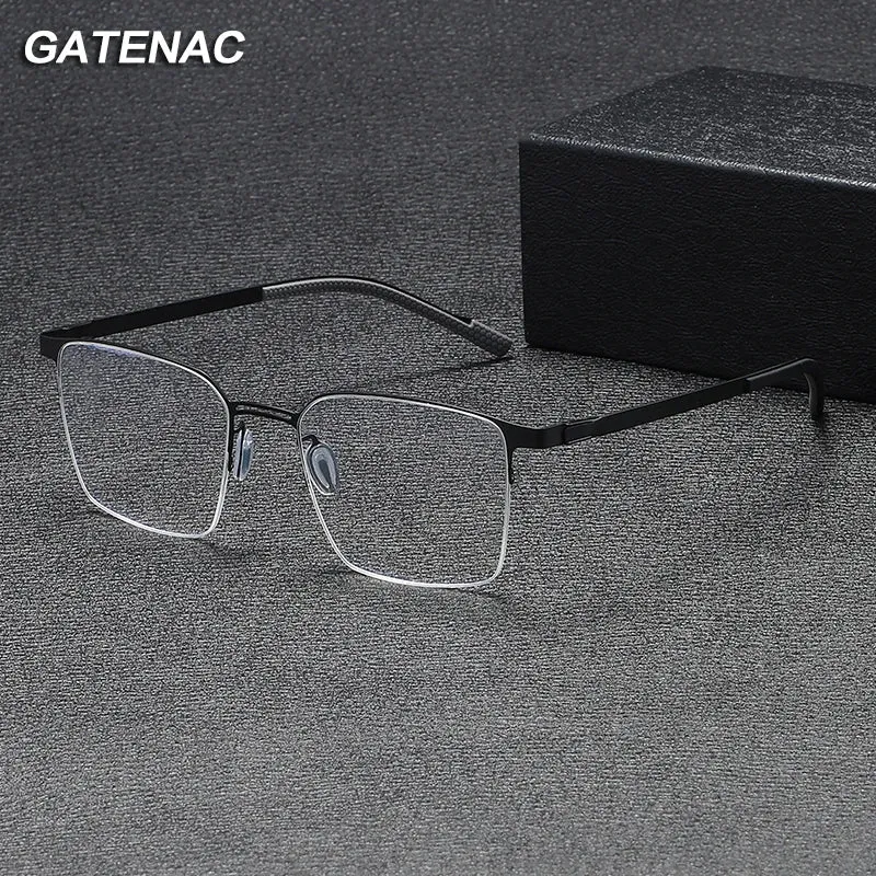 Gatenac Unisex Semi Rim Square Titanium Eyeglasses Gxyj1153