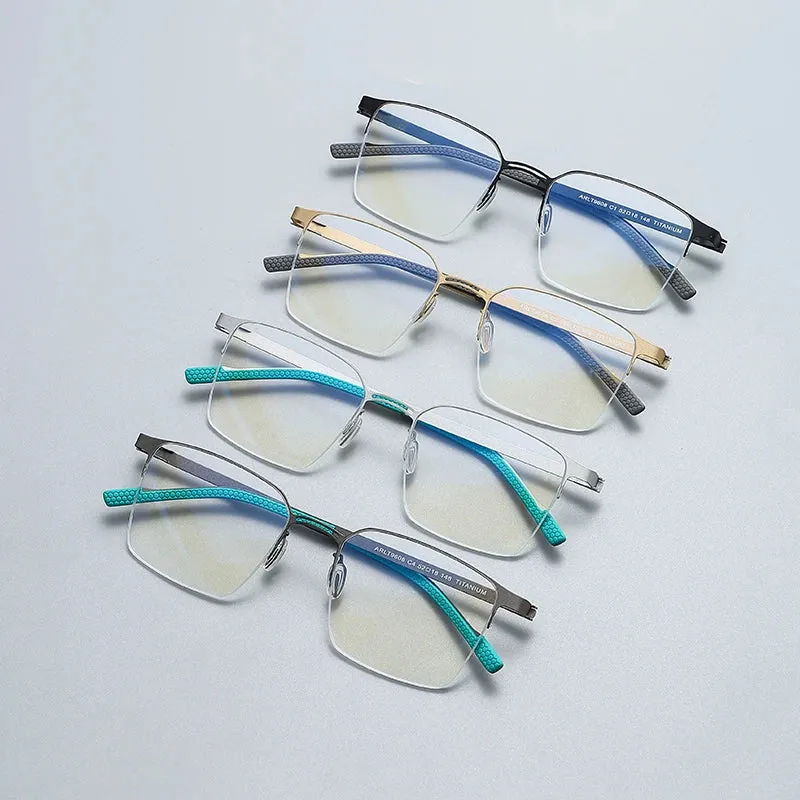 Gatenac Unisex Semi Rim Square Titanium Eyeglasses Gxyj1153