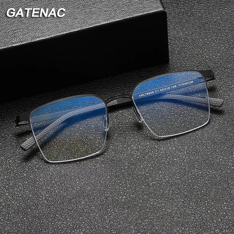 Gatenac Unisex Semi Rim Square Titanium Eyeglasses Gxyj1153