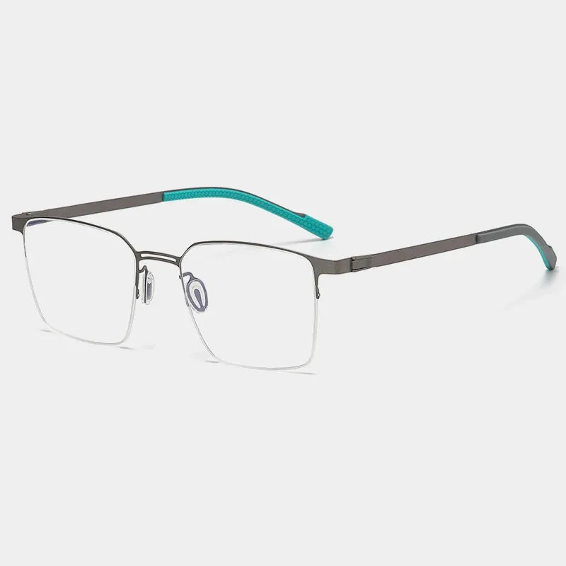 Gatenac Unisex Semi Rim Square Titanium Eyeglasses Gxyj1153