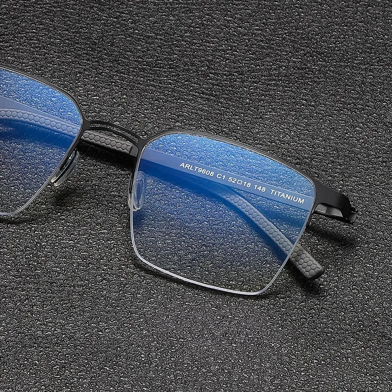 Gatenac Unisex Semi Rim Square Titanium Eyeglasses Gxyj1153
