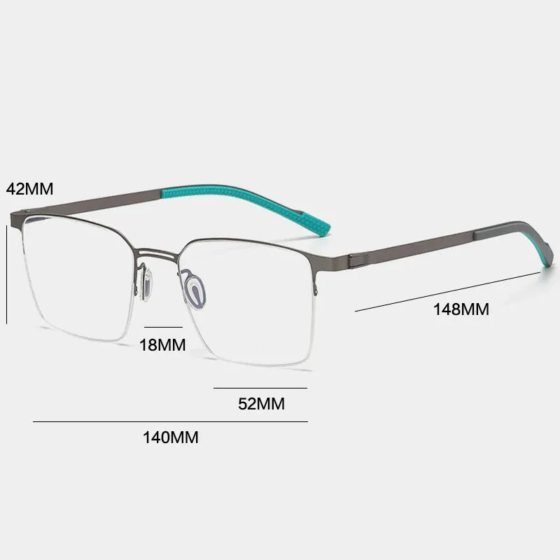 Gatenac Unisex Semi Rim Square Titanium Eyeglasses Gxyj1153