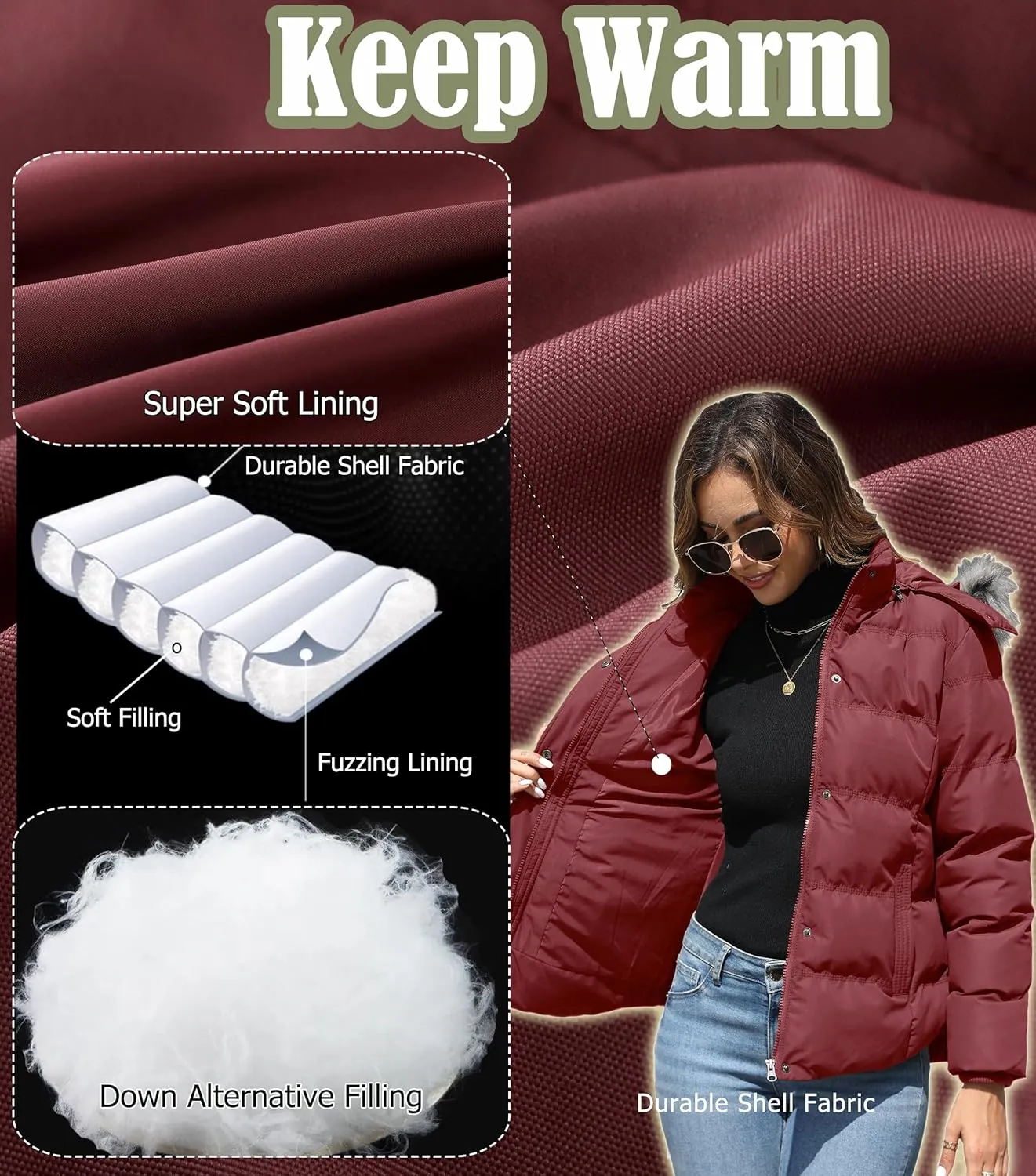 GGleaf Women's Hooded Warm Winter Coat Quilted Thicken Puffer Jacket with Removable Fur Hood