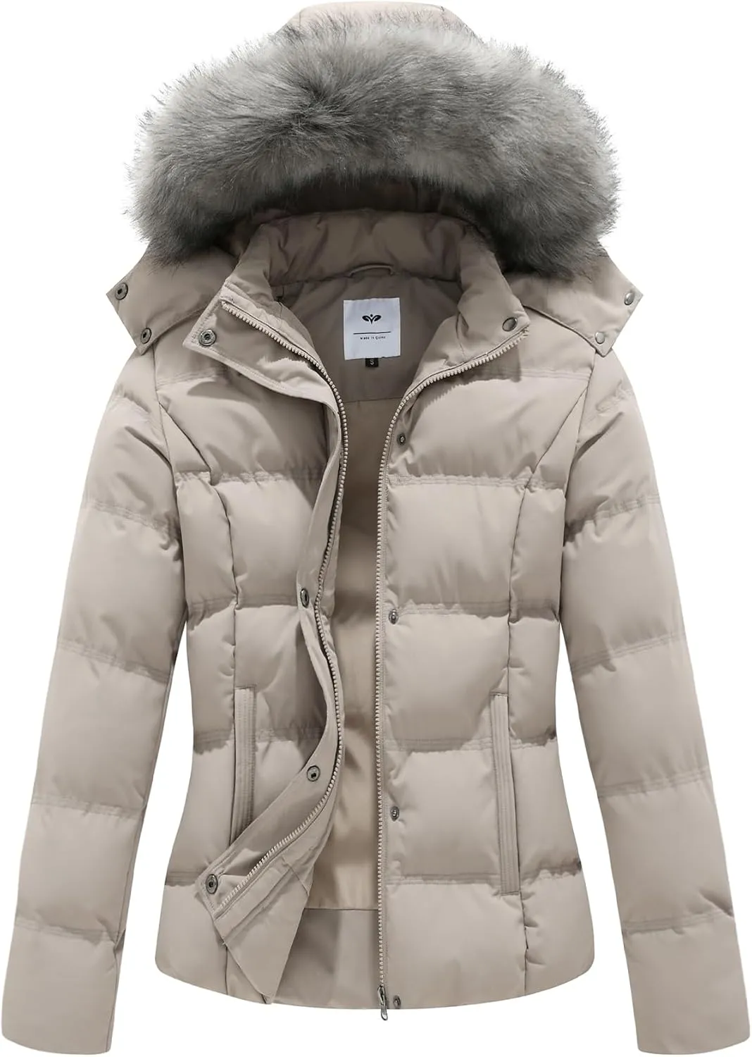 GGleaf Women's Hooded Warm Winter Coat Quilted Thicken Puffer Jacket with Removable Fur Hood