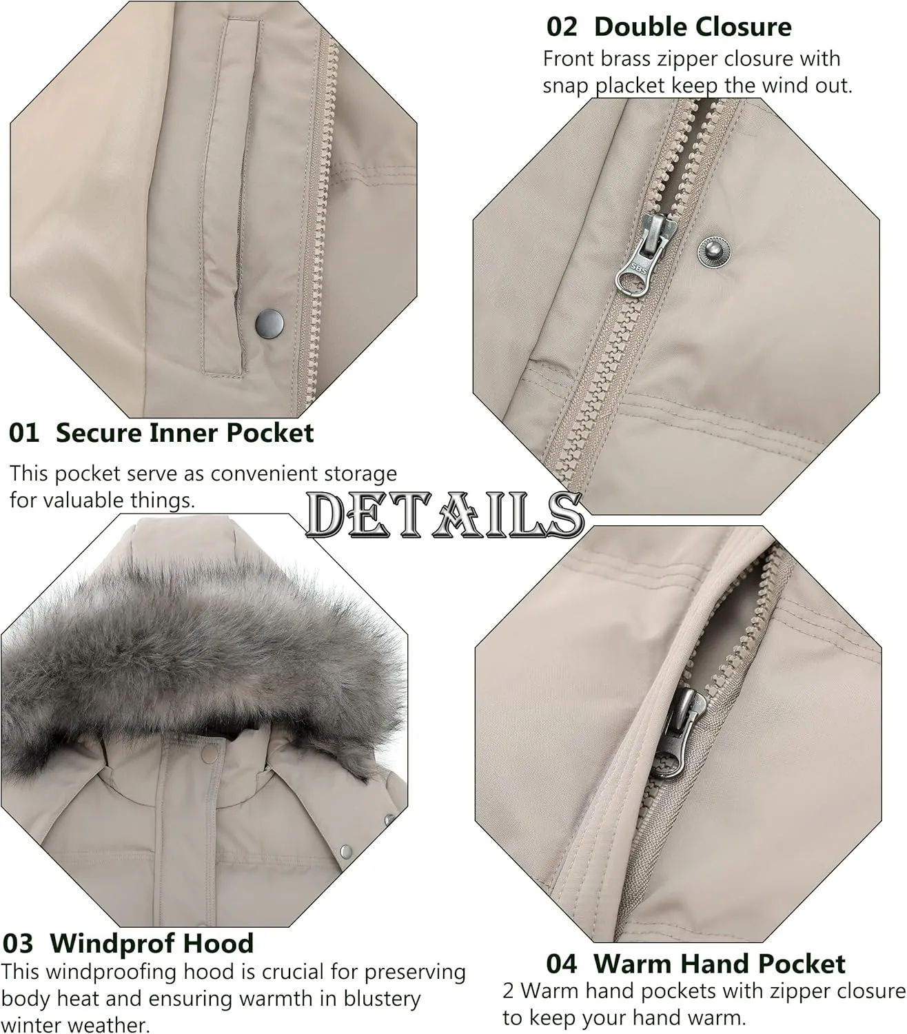 GGleaf Women's Hooded Warm Winter Coat Quilted Thicken Puffer Jacket with Removable Fur Hood