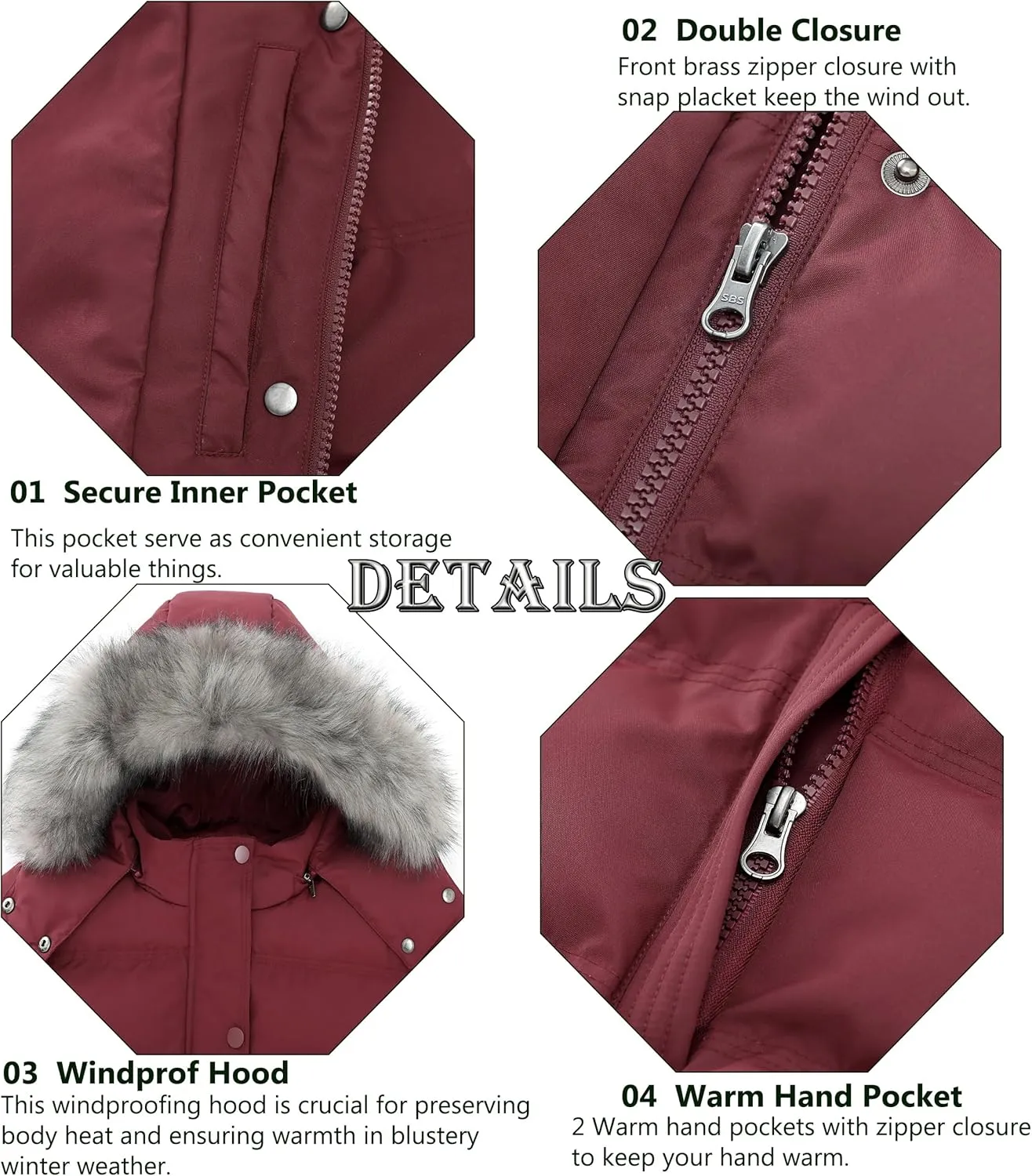 GGleaf Women's Hooded Warm Winter Coat Quilted Thicken Puffer Jacket with Removable Fur Hood