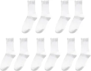 GIERIDUC Athletic Socks For Women Size 9-11 5pc Women's Socks Ruffle Cuff Casual Socks Cute Comfortable Knitted Socks