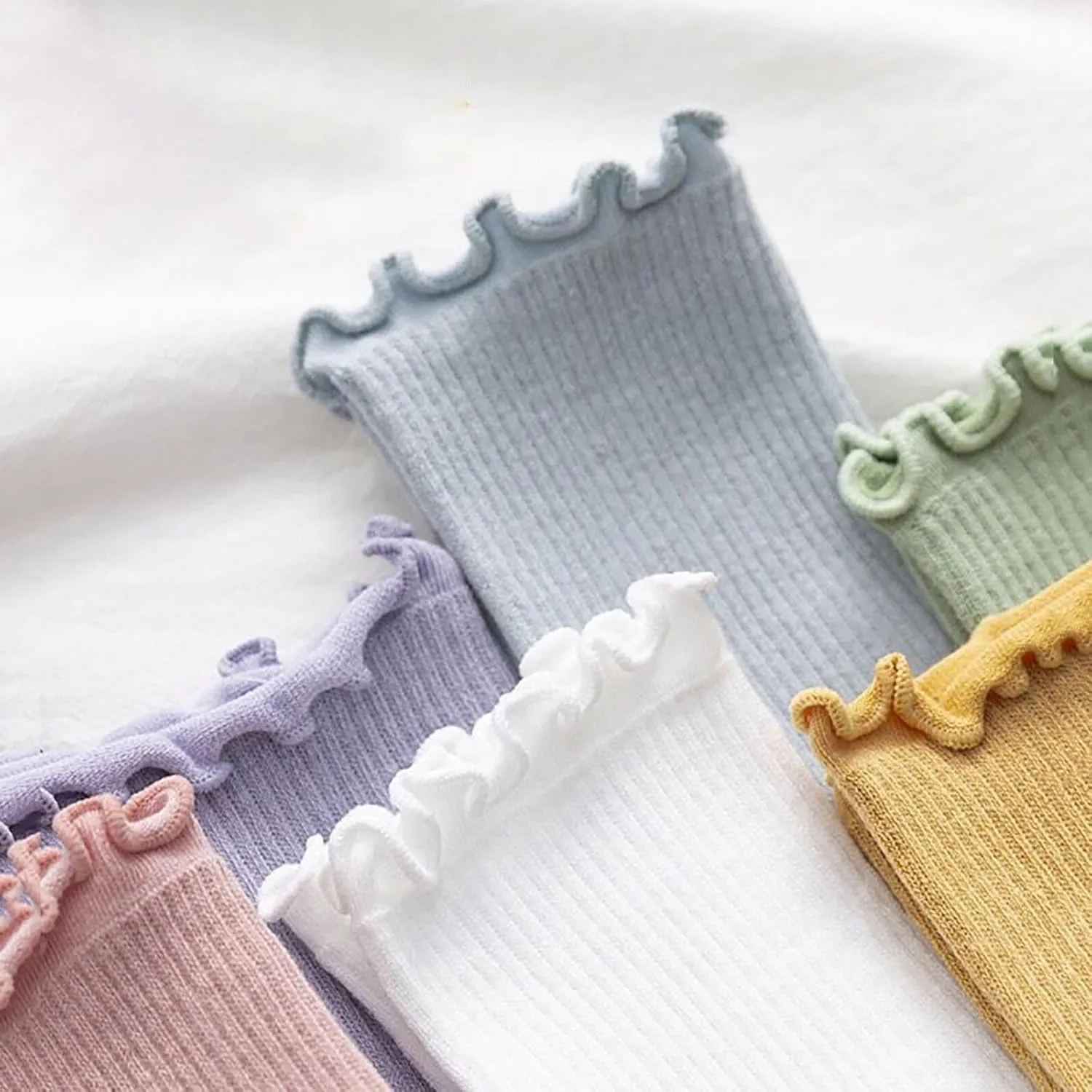 GIERIDUC Athletic Socks For Women Size 9-11 5pc Women's Socks Ruffle Cuff Casual Socks Cute Comfortable Knitted Socks