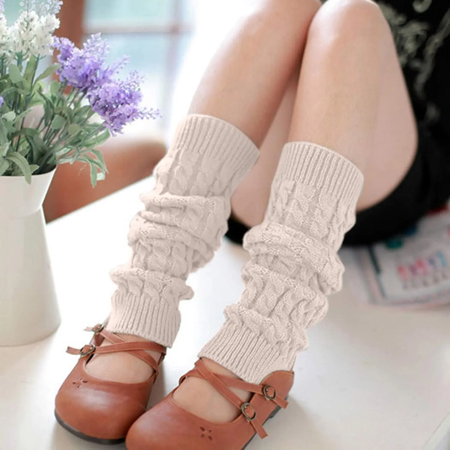 GIERIDUC Leg Warmers for Women Leg Warmers 80s Ribbed Knitted Long Socks for Party Sports Fashion Women Winter Warm Leg Socks