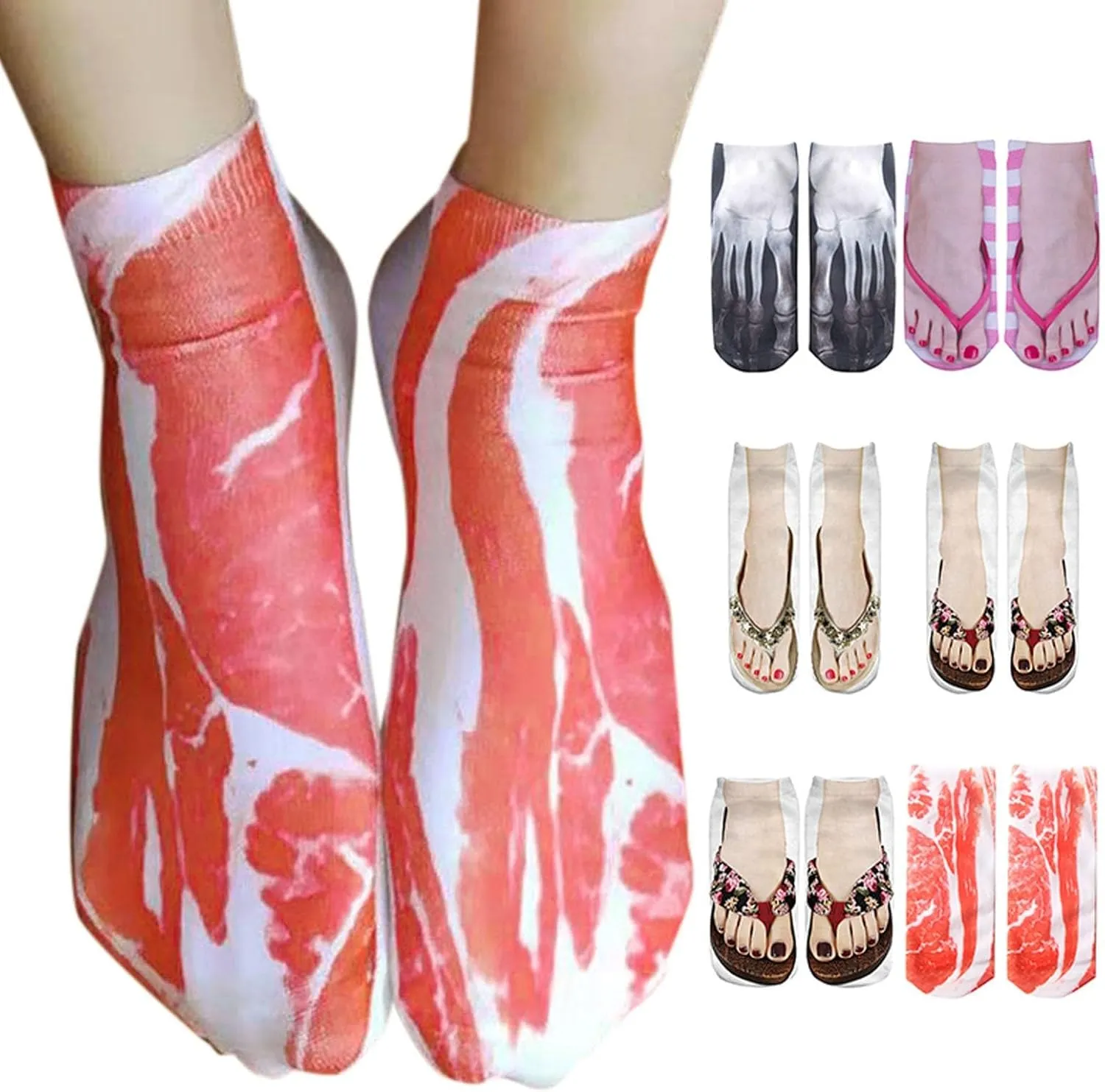 GIERIDUC Over Knee Socks Women 3D Pattern Sandals Print Running Personality Low Ankle Sock Mens Boot Socks Sequince Tights