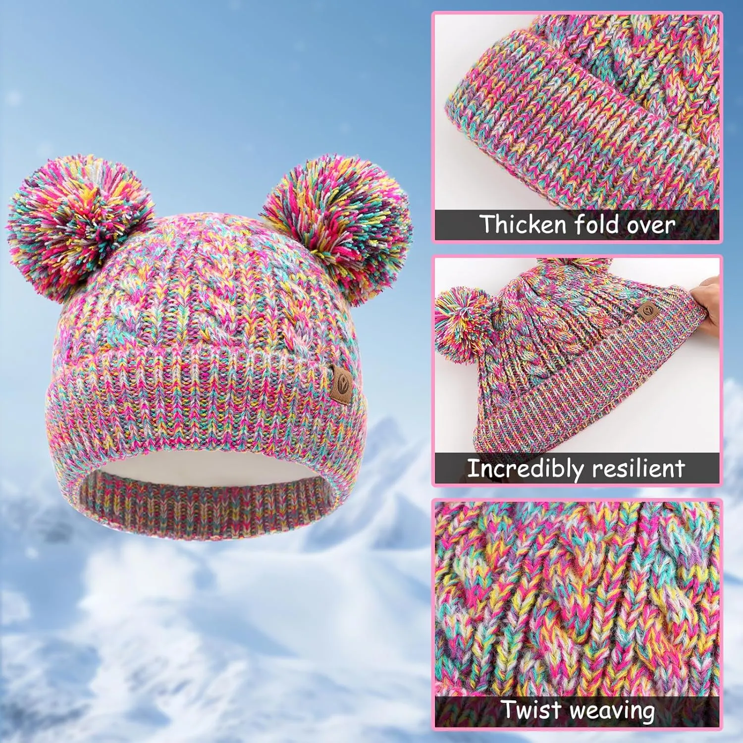 Girl Beanies Pompom Winter Knitted Hat Toddler Beanies Infant Winter Hat Cap for Boys Girls(3M-12T)