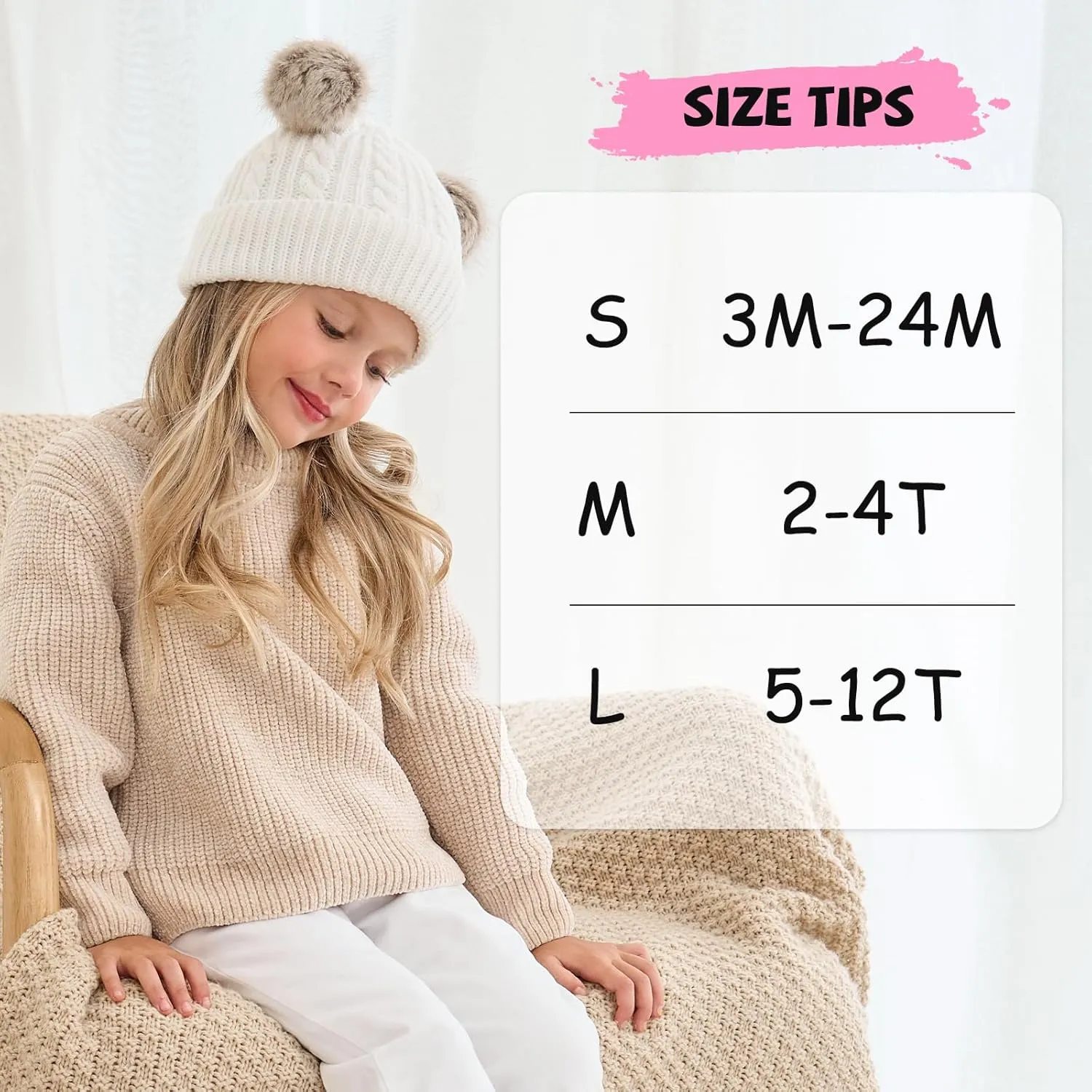 Girl Beanies Pompom Winter Knitted Hat Toddler Beanies Infant Winter Hat Cap for Boys Girls(3M-12T)
