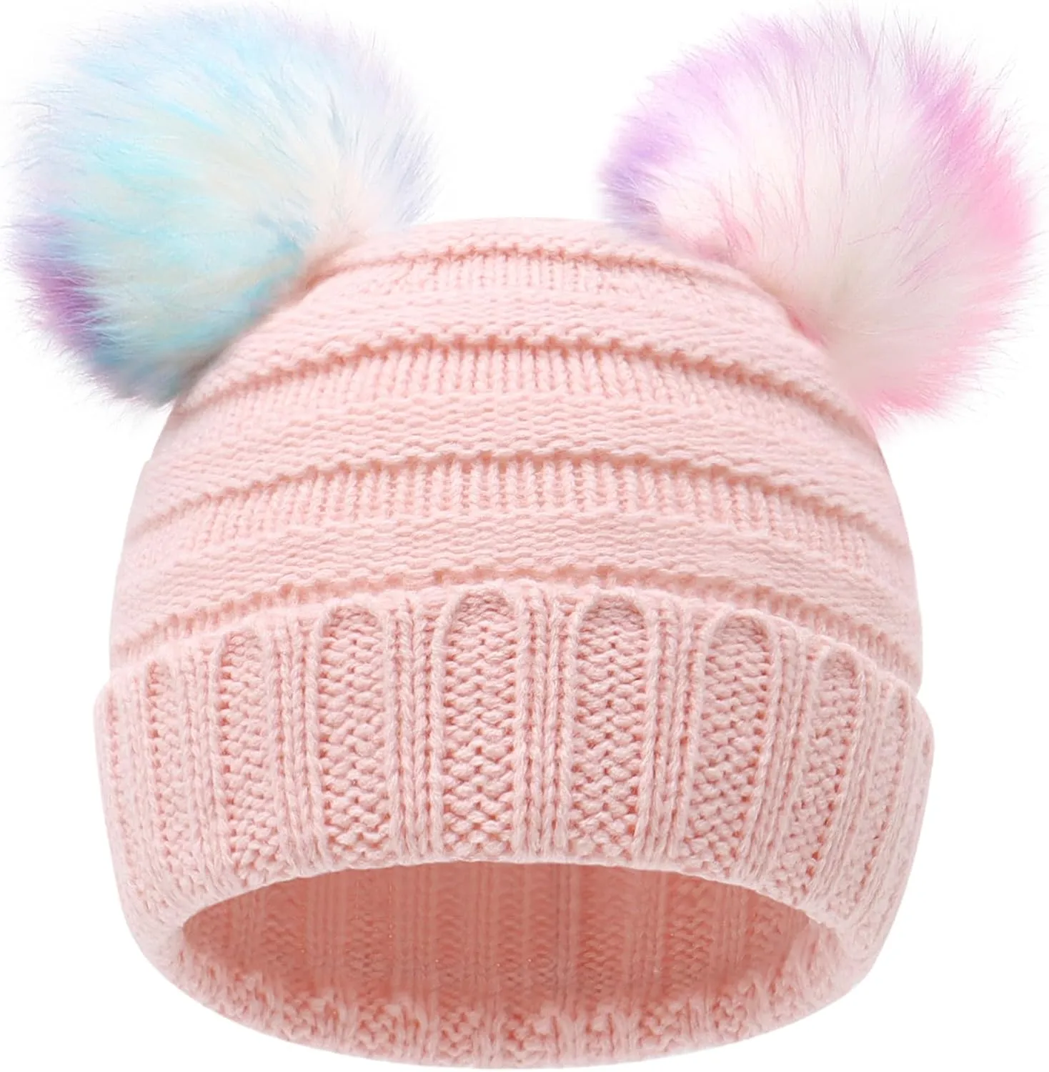 Girl Beanies Pompom Winter Knitted Hat Toddler Beanies Infant Winter Hat Cap for Boys Girls(3M-12T)