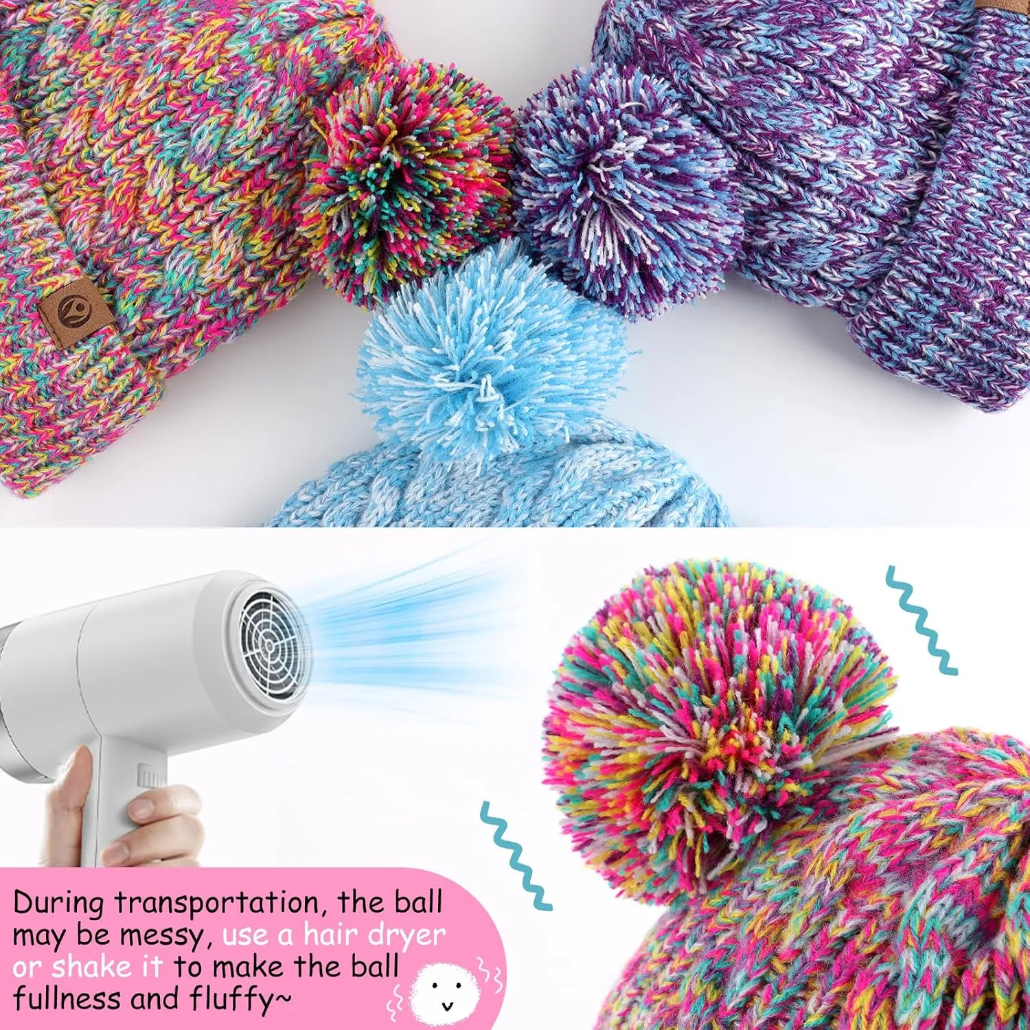 Girl Beanies Pompom Winter Knitted Hat Toddler Beanies Infant Winter Hat Cap for Boys Girls(3M-12T)