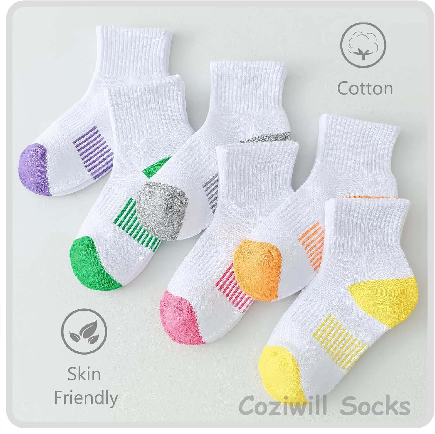 Girls Ankle Cushioned Athletic Quarter Socks - Kids Cotton Short Sports Youth 6/12 Pairs for Boys