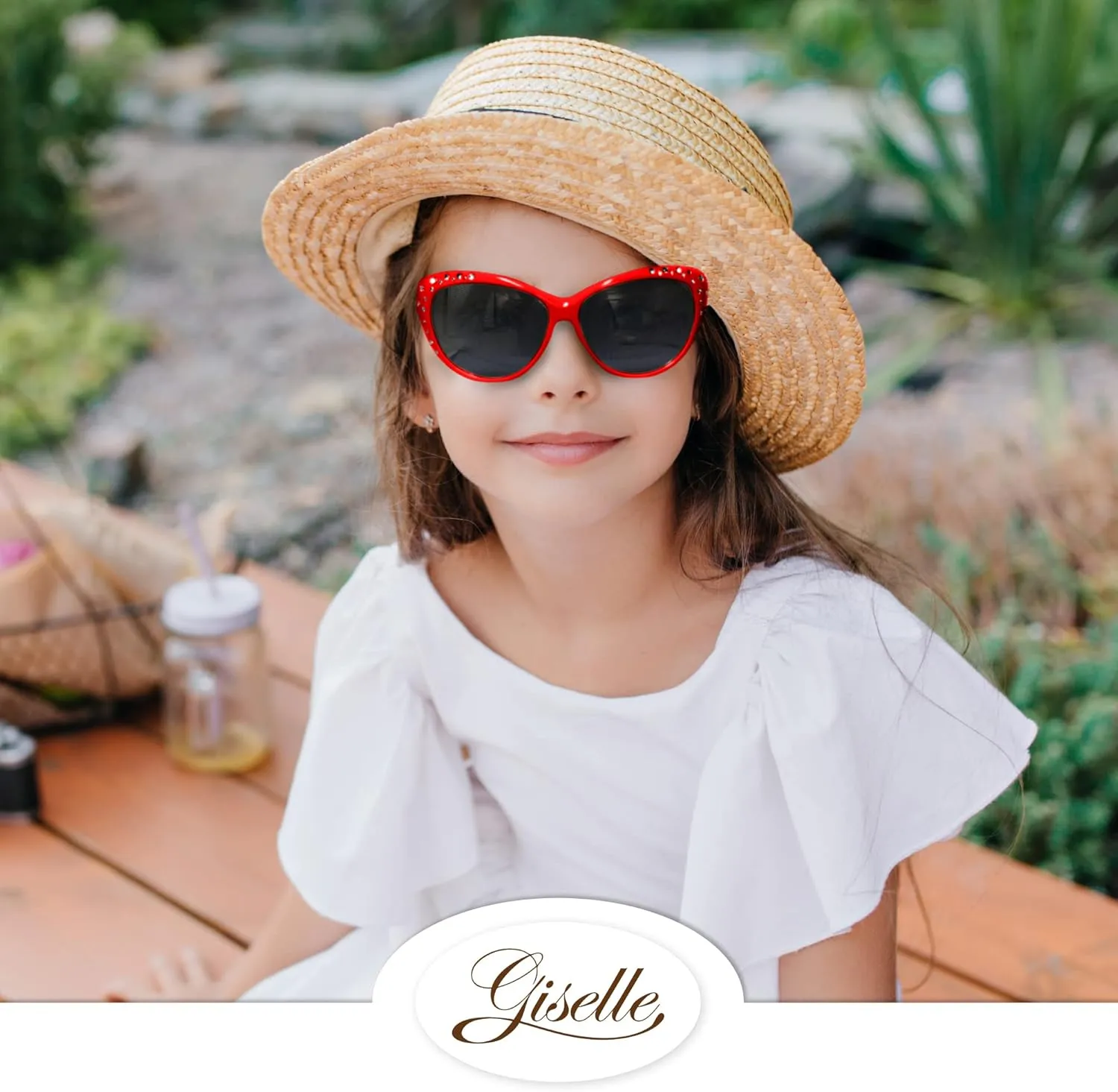 Giselle Cute Kids Retro Cat Eye Rhinestone Sunglasses for Teen Girls and Children Age 6-14