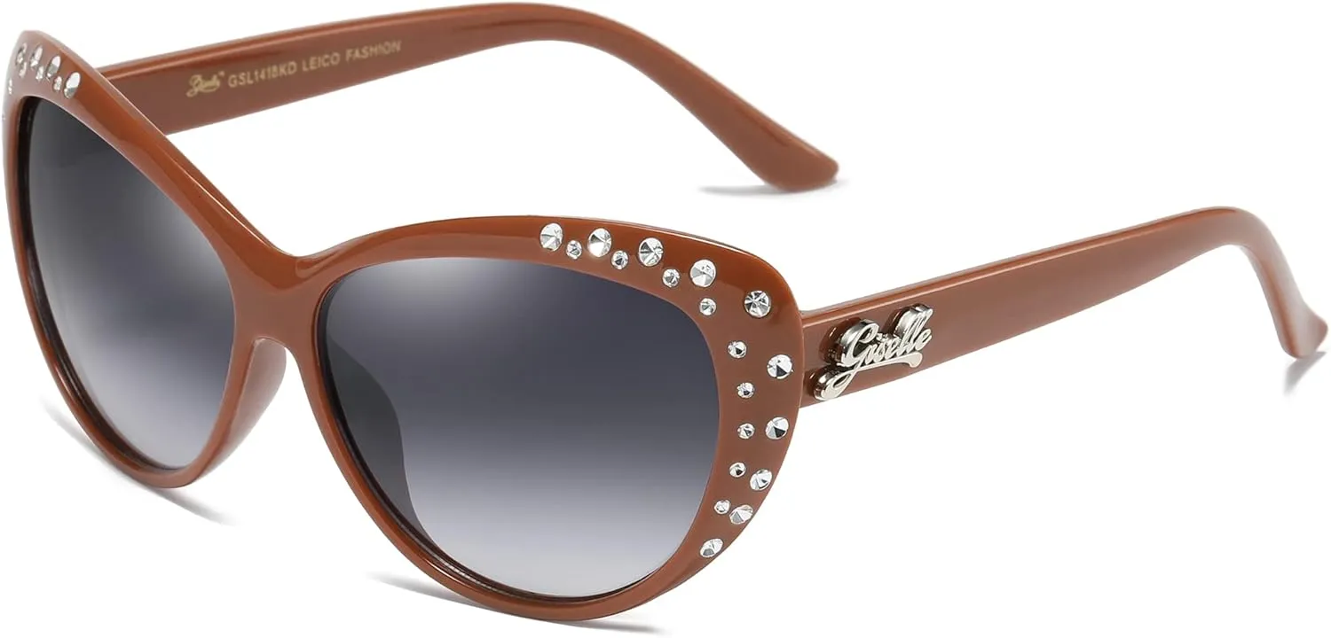 Giselle Cute Kids Retro Cat Eye Rhinestone Sunglasses for Teen Girls and Children Age 6-14