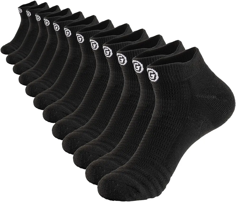 GLENMEARL 6 Pack Men's Ankle Socks, Sport Athletic Running Socks Cushion Padded Moisture Wicking Low Cut