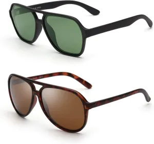 GLINDAR Men's Classic Polarized Aviator Sunglasses Green & Brown