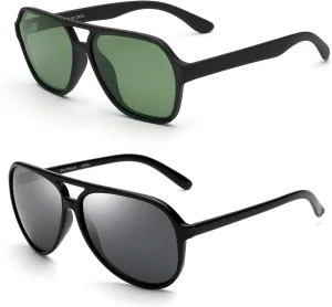 GLINDAR Men's Classic Polarized Aviator Sunglasses Green & Grey