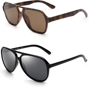 GLINDAR Men's Classic Polarized Aviator Sunglasses Tortoise & Grey