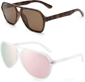 GLINDAR Men's Classic Polarized Aviator Sunglasses Tortoise & Pink