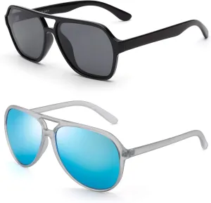 GLINDAR Men's Polarized Aviator Sunglasses Grey & Blue