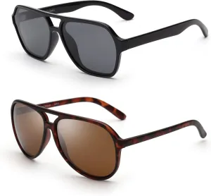GLINDAR Men's Polarized Aviator Sunglasses Grey & Brown