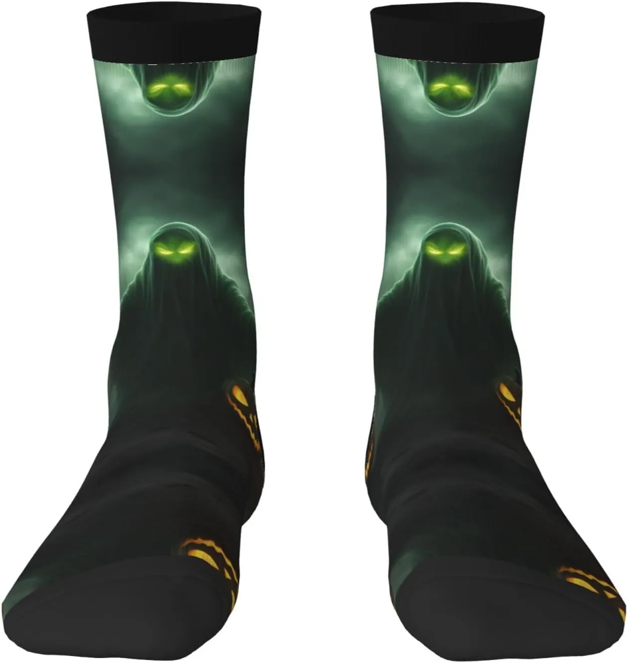 Green Ghost Horror Halloween Pumpkin Print Fun Socks,Novel Crazy Cool Socks,Pattern Funky Novelty Socks,Unisex Socks