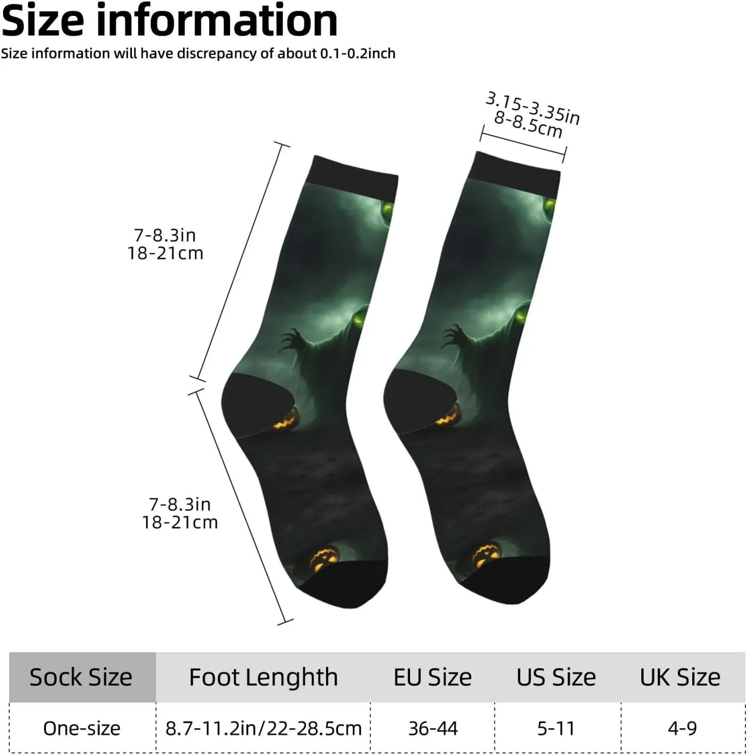 Green Ghost Horror Halloween Pumpkin Print Fun Socks,Novel Crazy Cool Socks,Pattern Funky Novelty Socks,Unisex Socks