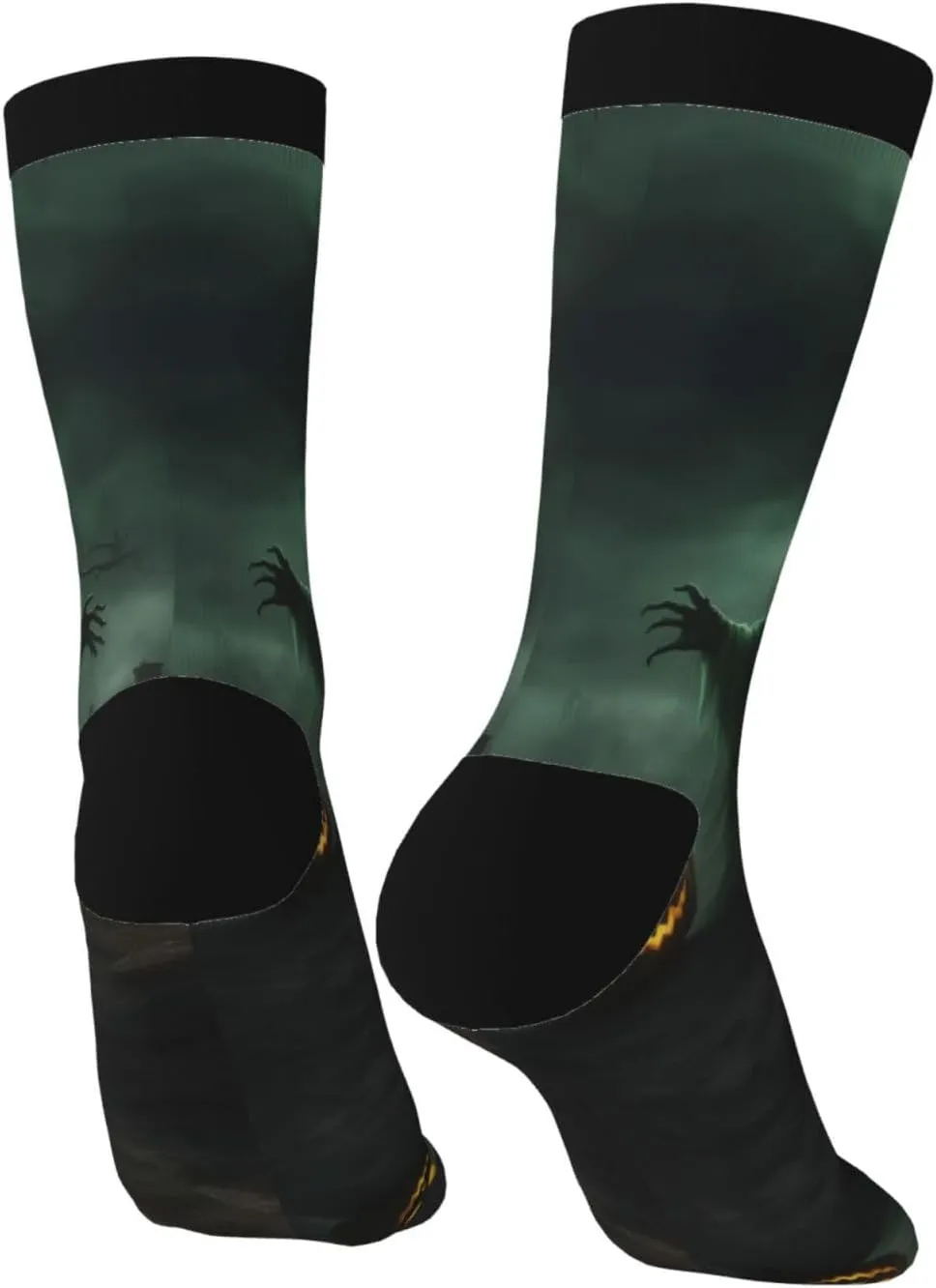 Green Ghost Horror Halloween Pumpkin Print Fun Socks,Novel Crazy Cool Socks,Pattern Funky Novelty Socks,Unisex Socks