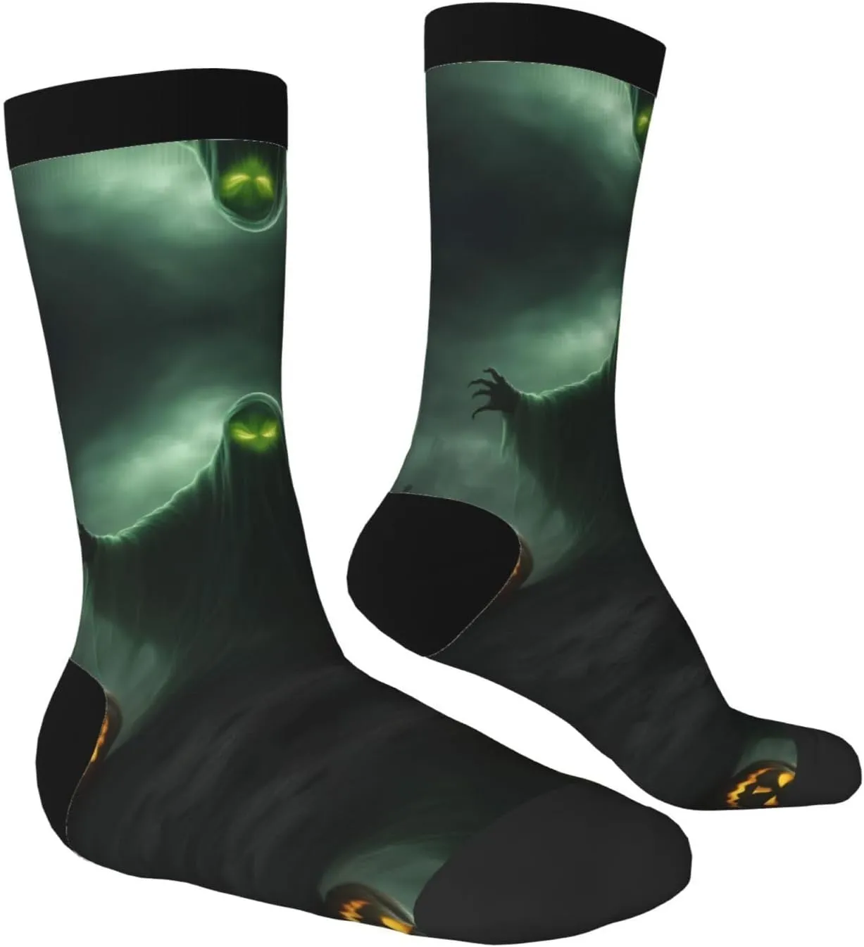 Green Ghost Horror Halloween Pumpkin Print Fun Socks,Novel Crazy Cool Socks,Pattern Funky Novelty Socks,Unisex Socks