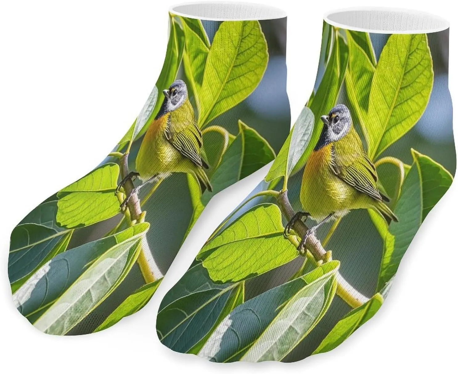 Green Leaves And Birds Socks Low Cut Ankle Short Sock Novelty Casual Invisible Liner Socks for Men Women