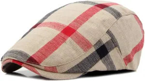 Gudessly Mens Adjustable Colorful Striped Plaid Ivy Newsboy Cabbie Gatsby Golf Cap Flat Cotton Hat Thin Cap