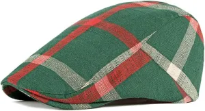 Gudessly Mens Adjustable Colorful Striped Plaid Ivy Newsboy Cabbie Gatsby Golf Cap Flat Cotton Hat Thin Cap