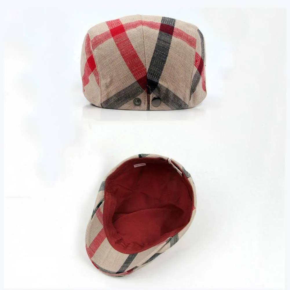Gudessly Mens Adjustable Colorful Striped Plaid Ivy Newsboy Cabbie Gatsby Golf Cap Flat Cotton Hat Thin Cap
