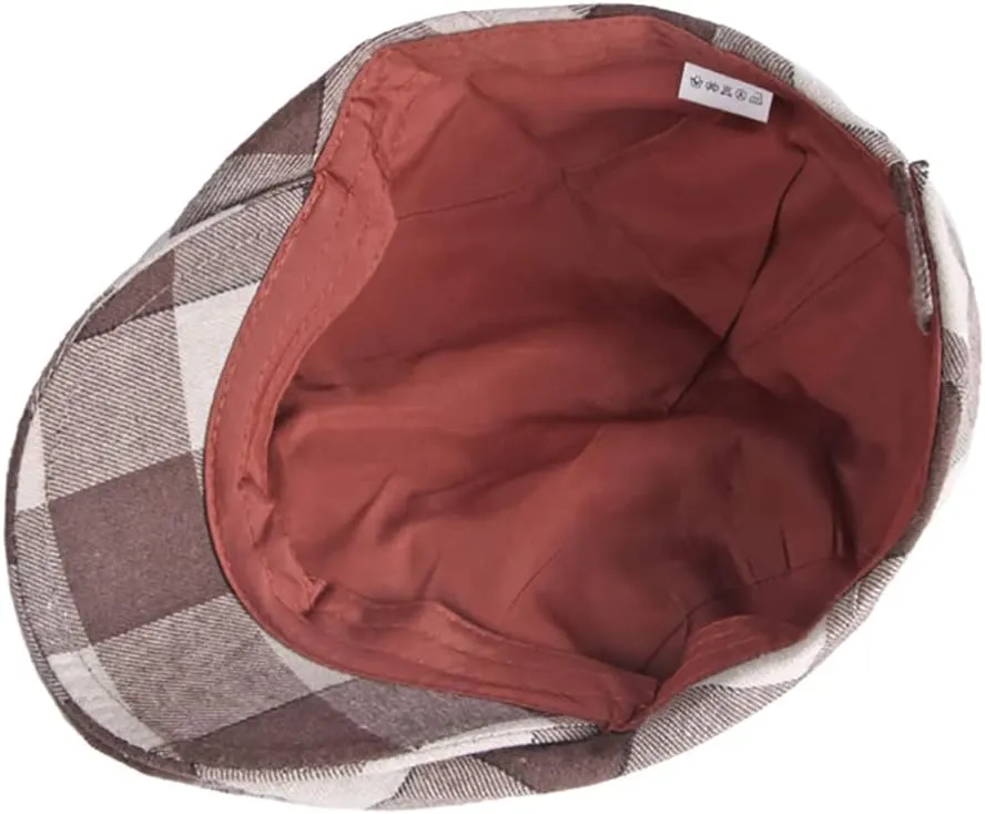 Gudessly Mens Adjustable Colorful Striped Plaid Ivy Newsboy Cabbie Gatsby Golf Cap Flat Cotton Hat Thin Cap