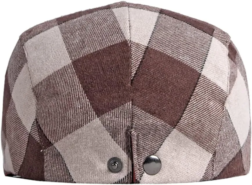 Gudessly Mens Adjustable Colorful Striped Plaid Ivy Newsboy Cabbie Gatsby Golf Cap Flat Cotton Hat Thin Cap