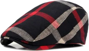 Gudessly Mens Adjustable Colorful Striped Plaid Ivy Newsboy Cabbie Gatsby Golf Cap Flat Cotton Hat Thin Cap