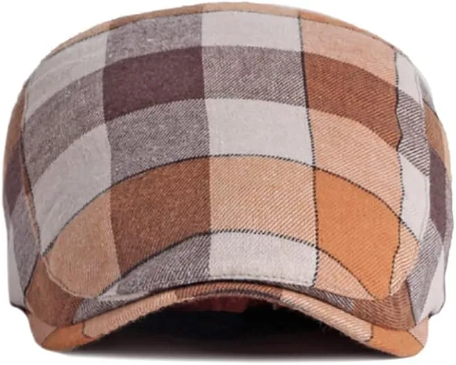 Gudessly Mens Adjustable Colorful Striped Plaid Ivy Newsboy Cabbie Gatsby Golf Cap Flat Cotton Hat Thin Cap