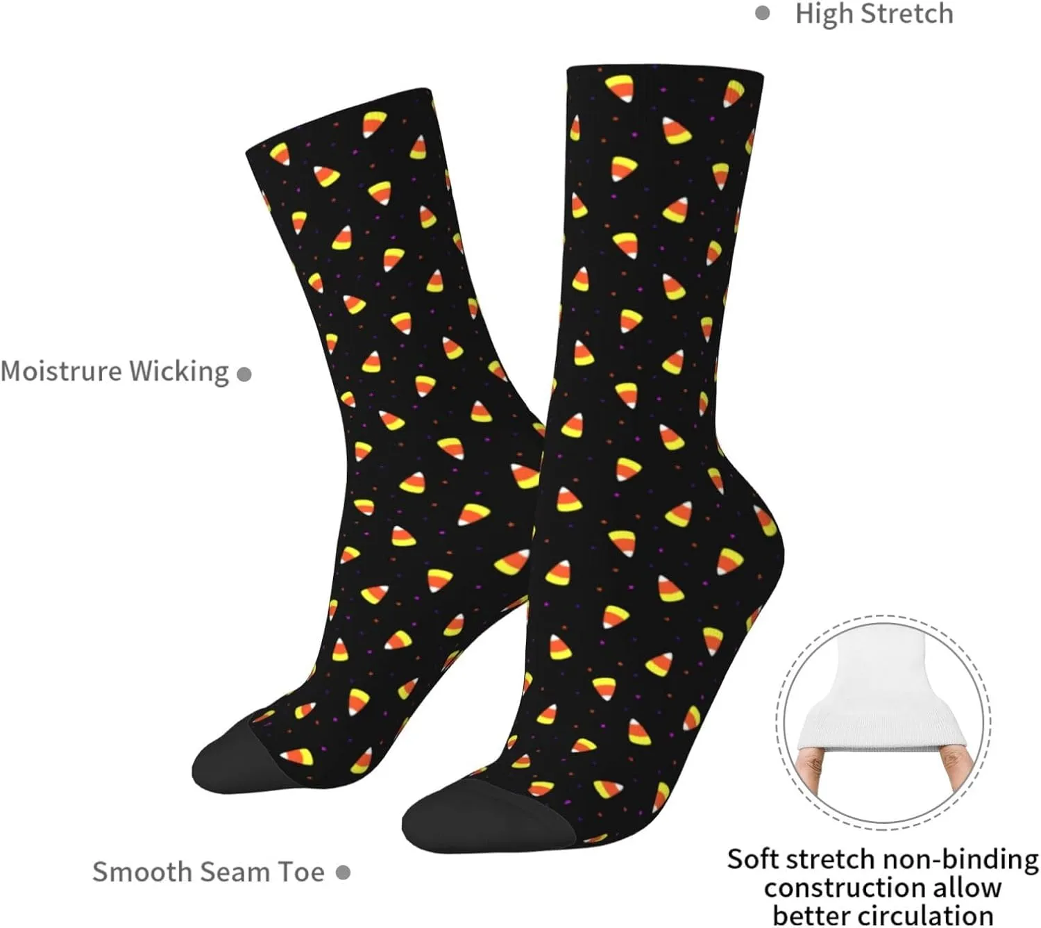 Halloween Candy Corn Pattern Fun And Innovative Men'S And Women'S Crew - Elastic Comfortable Formal Socks, Gift Casual Socks