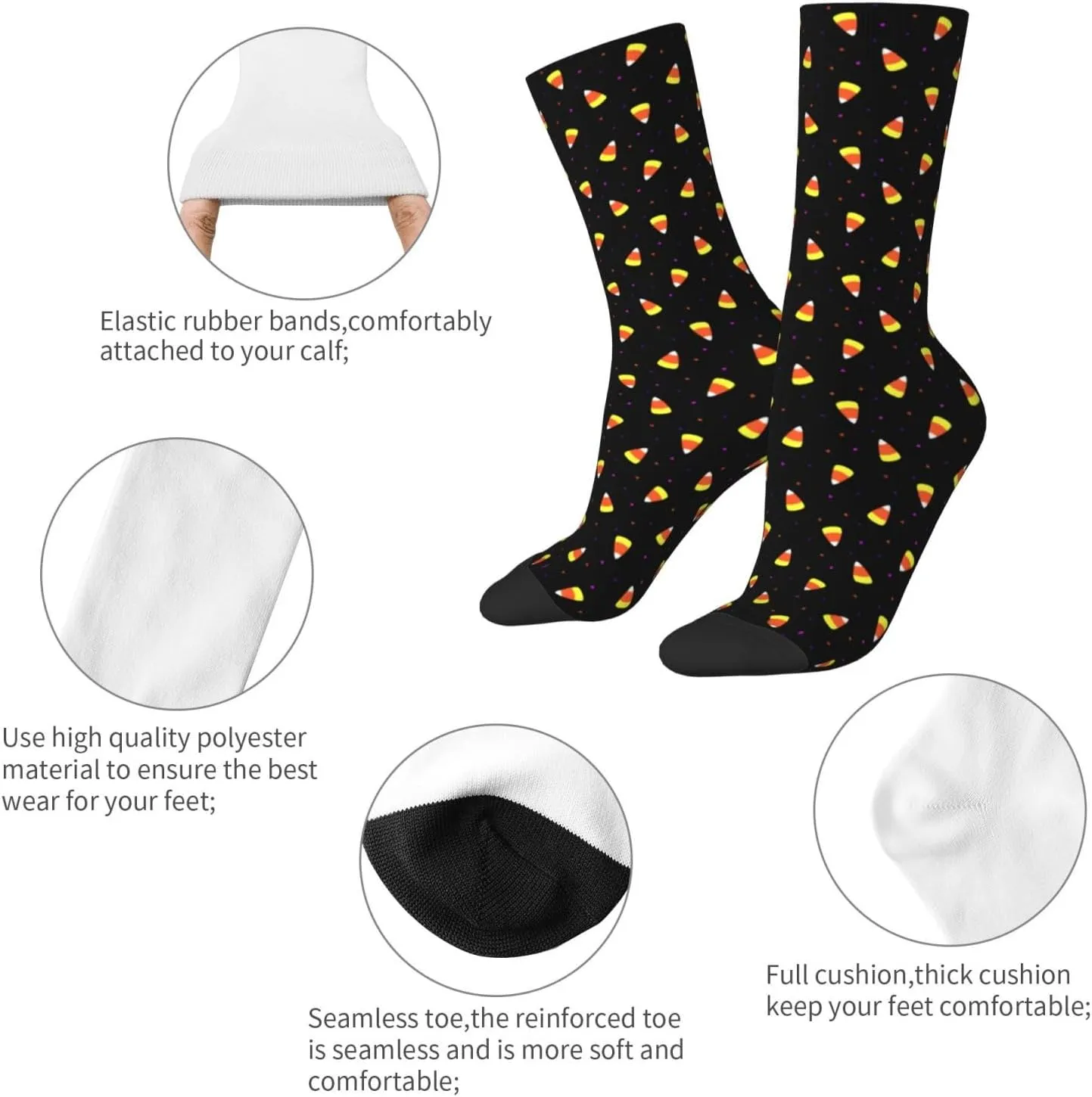 Halloween Candy Corn Pattern Fun And Innovative Men'S And Women'S Crew - Elastic Comfortable Formal Socks, Gift Casual Socks